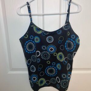Elegant Black and Blue Patterned Tank Top